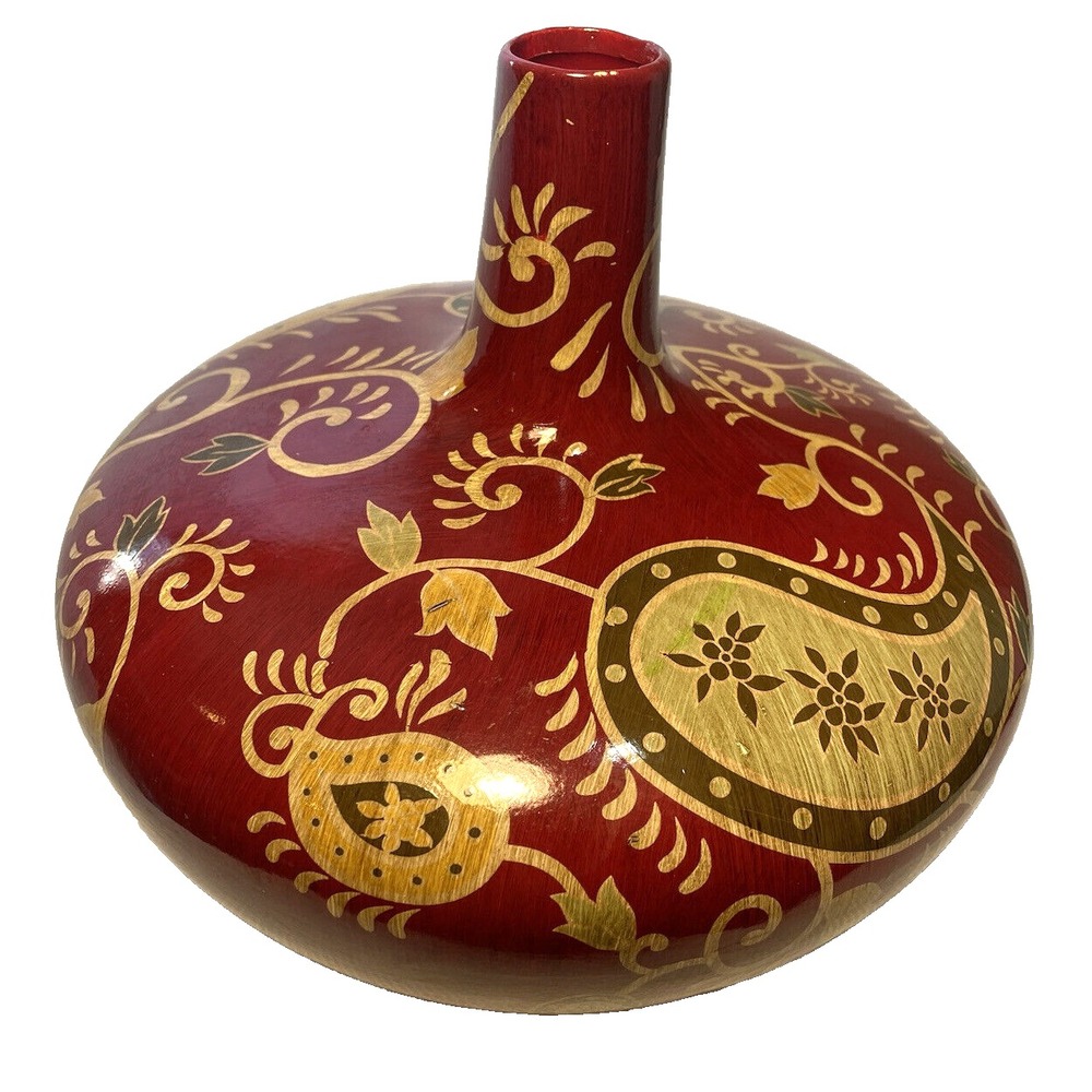 Burgandy Vase Home Deco Art Hand Painted 10 inch tall and 10.5 inches wide